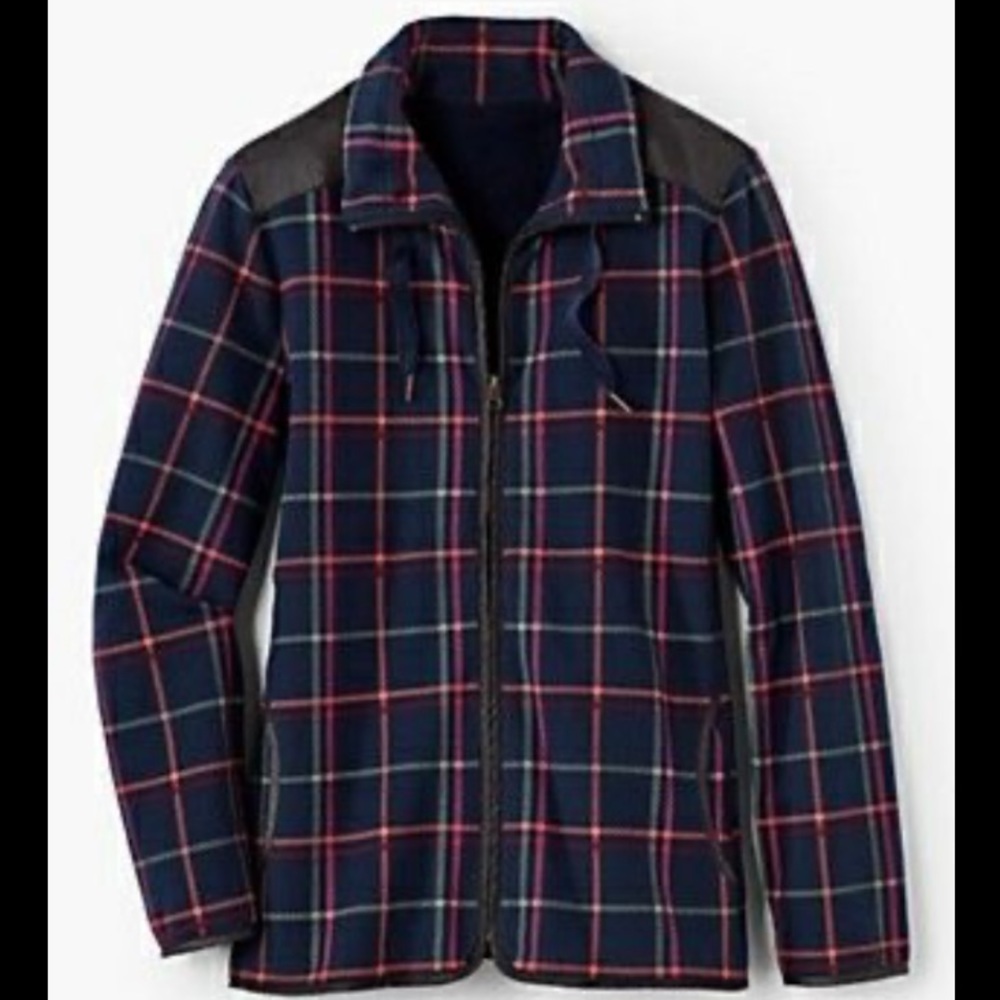 T by TALBOTS Tattersall Terry Navy Plaid Jacket